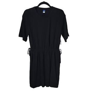Old Navy Solid Black Short Sleeve Cinched Waist Tee Shirt Dress Womens S NWT